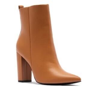 NEW Faux Leather Ankle Boots Womens 9 Brown Pointed Toe Fall Minimalist Vegan